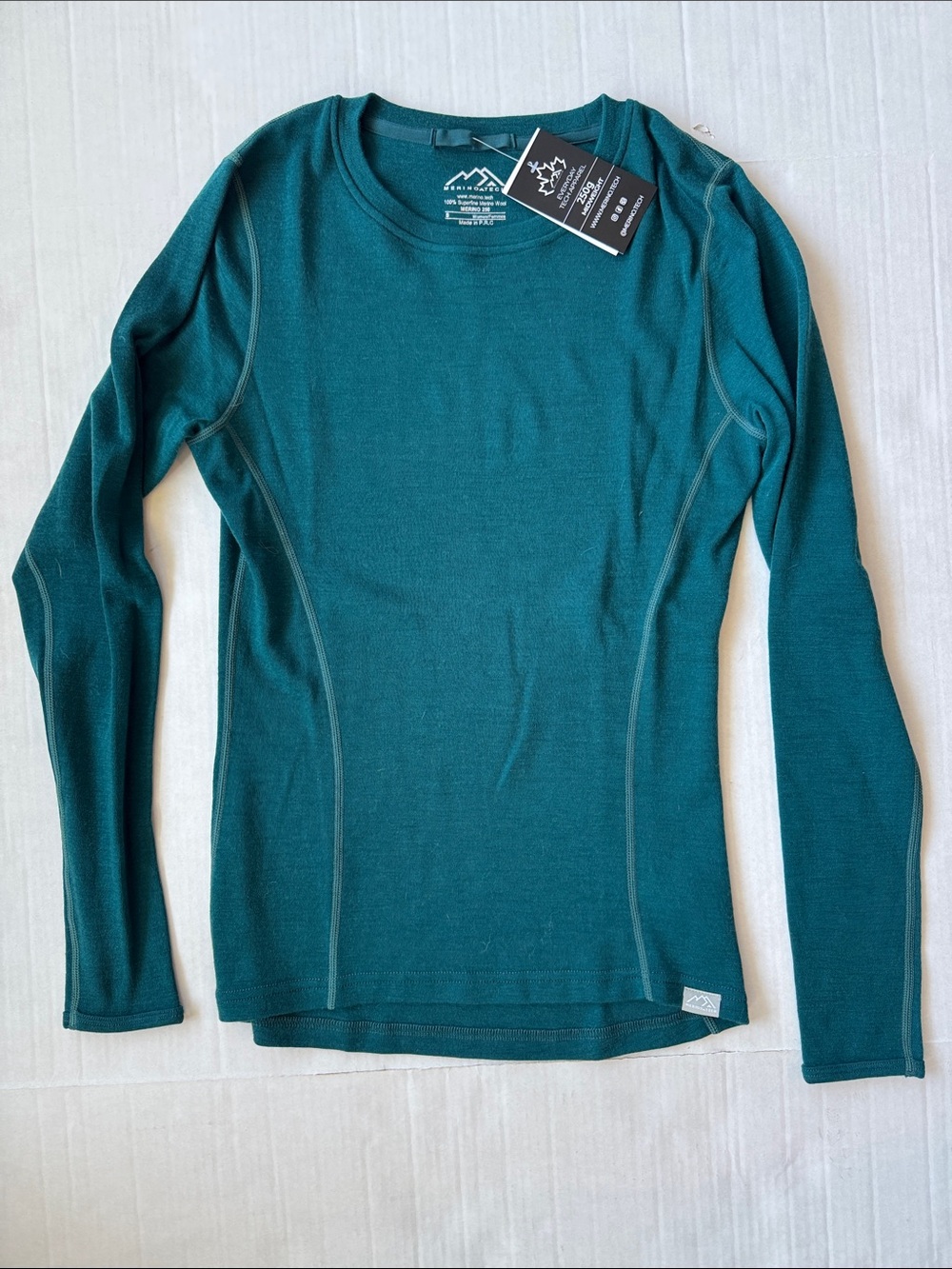 NWT MerinoTech 250 100% Merino Women's Long-Sleeve Base Layer Top — Teal/Green S